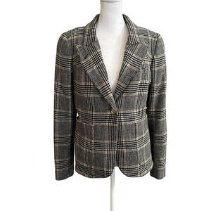 Smythe Patch Pocket Duchess Wool Blazer Camel Black Mahogany Plaid Women’s 10